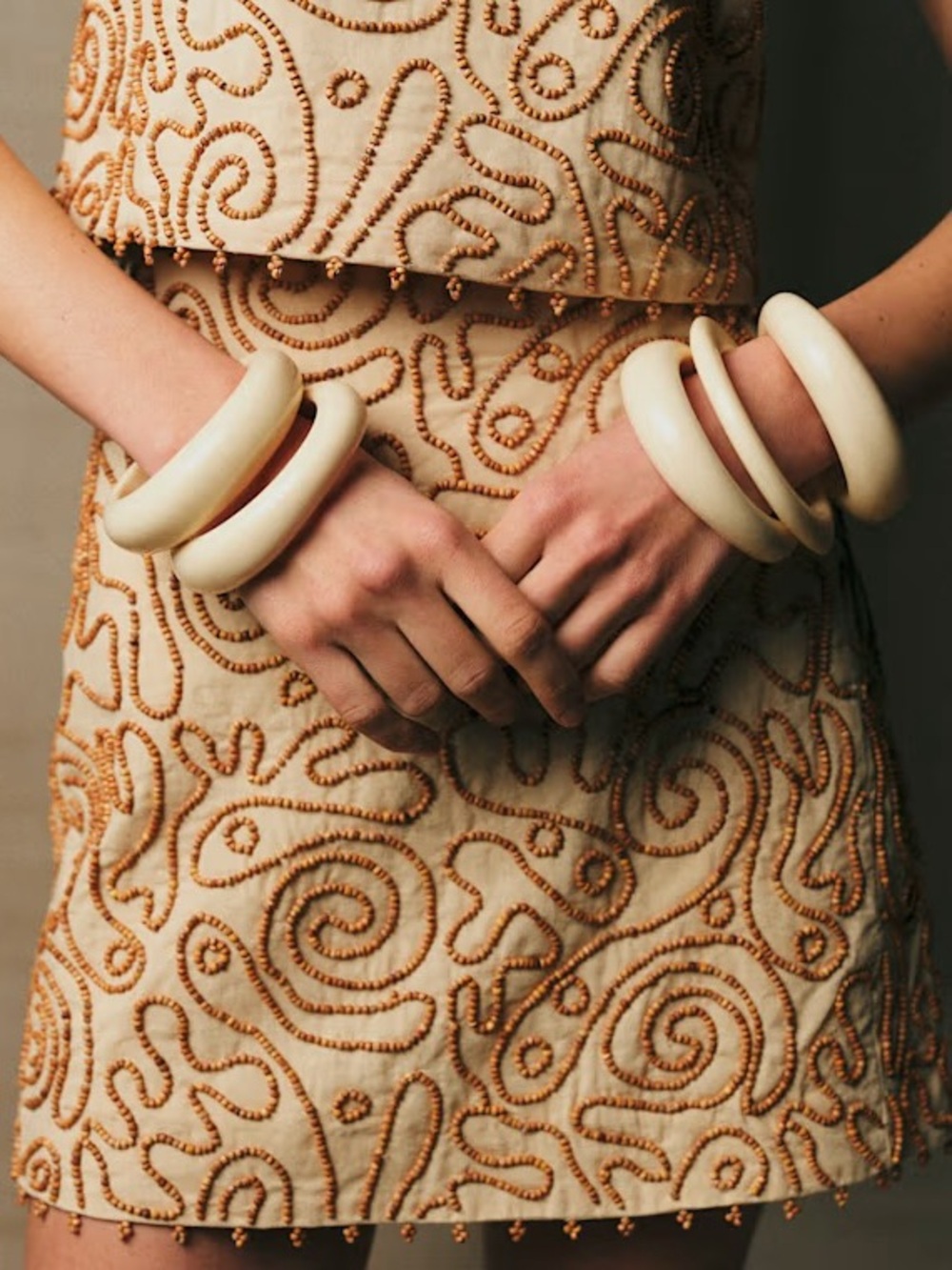 Sezane Maliam Skirt - Straw With Contrasting Pearl Ochre Embroidery